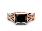 Rose gold Fancy Black Princess Cut Cut Diamond Twisted Band with Milgrain Pave Setting and Four-Prong Setting