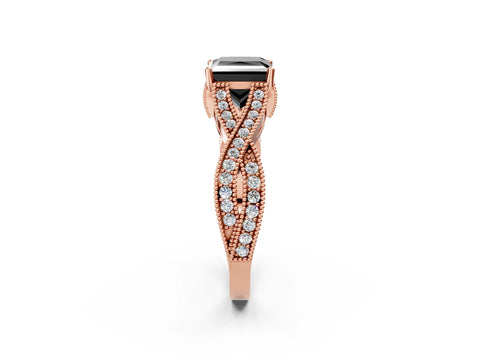 Rose gold Fancy Black Princess Cut Cut Diamond Twisted Band with Milgrain Pave Setting and Four-Prong Setting_2