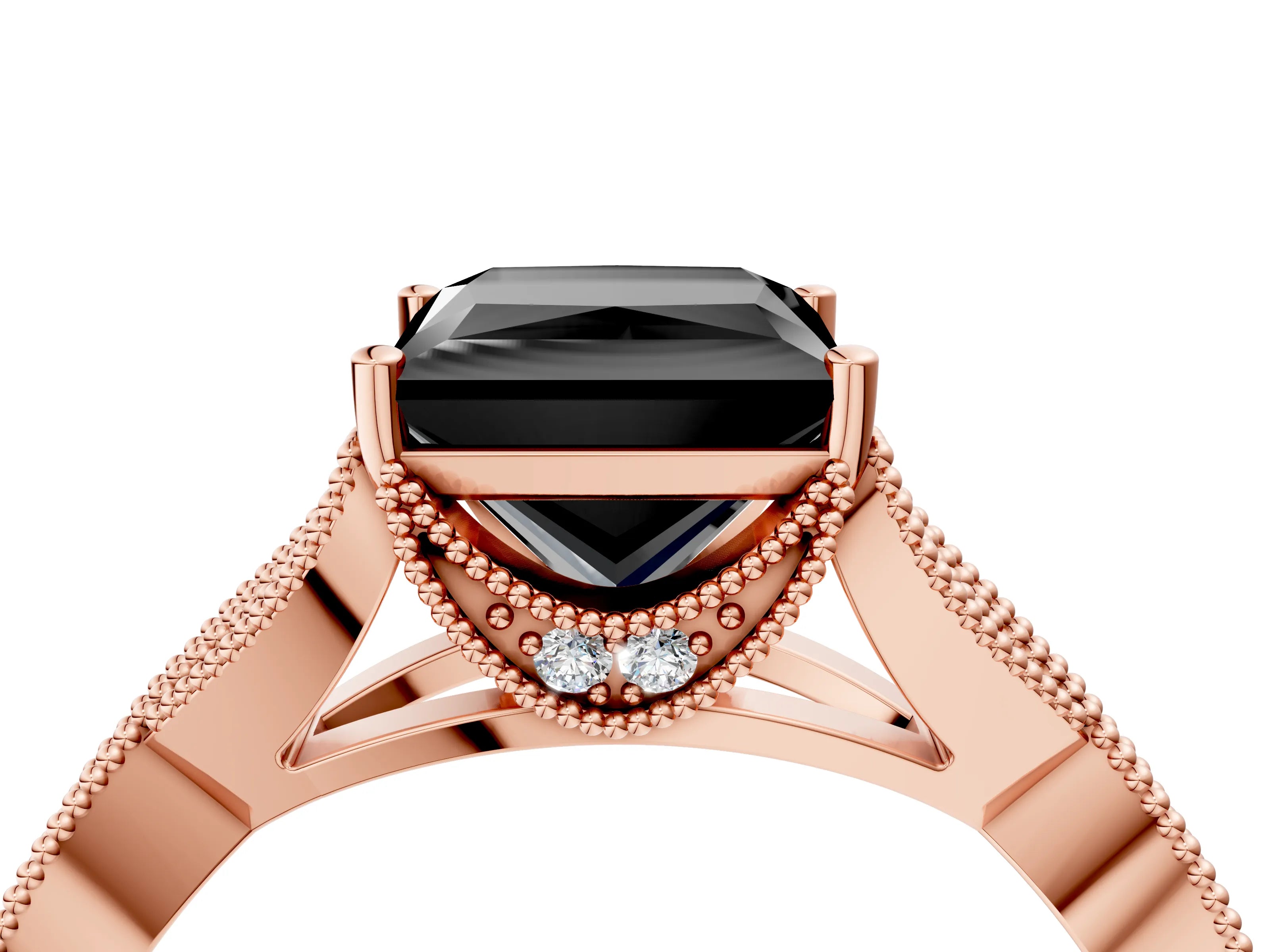 Rose gold Fancy Black Princess Cut Cut Diamond Twisted Band with Milgrain Pave Setting and Four-Prong Setting_4