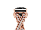 Rose gold Fancy Black Princess Cut Cut Diamond Twisted Band with Milgrain Pave Setting and Four-Prong Setting_5