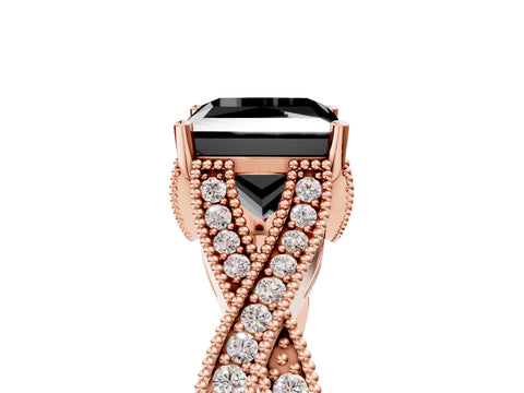 Rose gold Fancy Black Princess Cut Cut Diamond Twisted Band with Milgrain Pave Setting and Four-Prong Setting_5