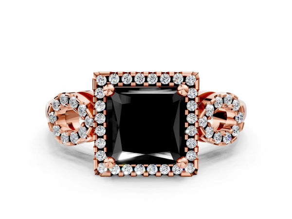 Rose Gold Princess Cut Pave Infinity Halo Engagement Ring Setting for Black Center