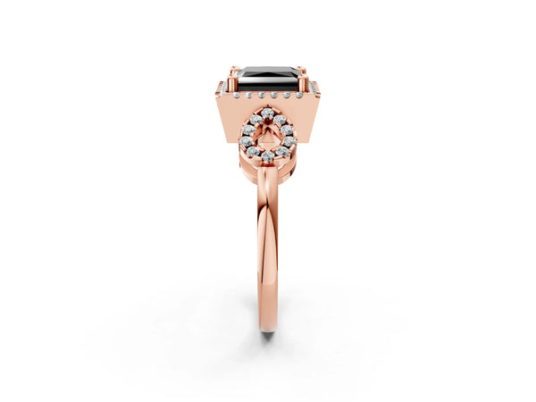 Rose Gold Princess Cut Pave Infinity Halo Engagement Ring Setting for Black Center