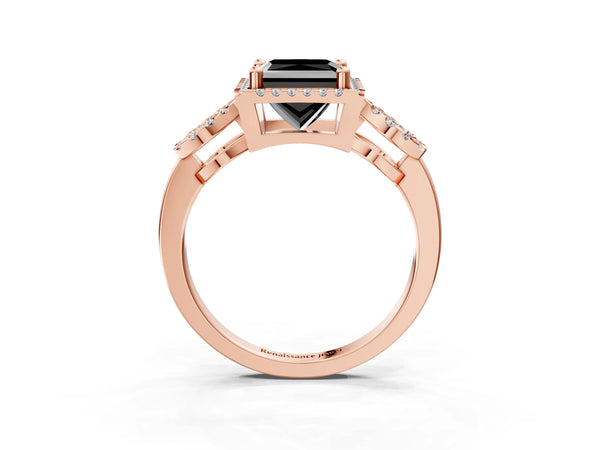 Rose Gold Princess Cut Pave Infinity Halo Engagement Ring Setting for Black Center