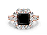 Rose gold Fancy Black Princess Cut Cut Halo Diamond Pavé Engagement Ring with Milgrain Detailing
