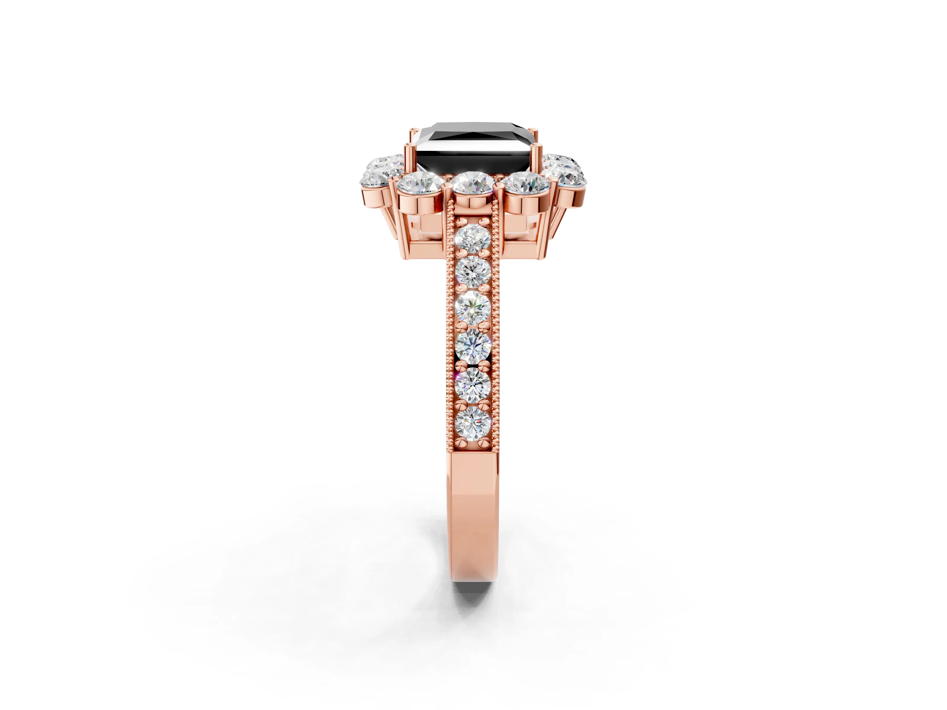 Rose gold Fancy Black Princess Cut Cut Halo Diamond Pavé Engagement Ring with Milgrain Detailing_2