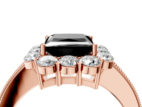 Rose gold Fancy Black Princess Cut Cut Halo Diamond Pavé Engagement Ring with Milgrain Detailing_4