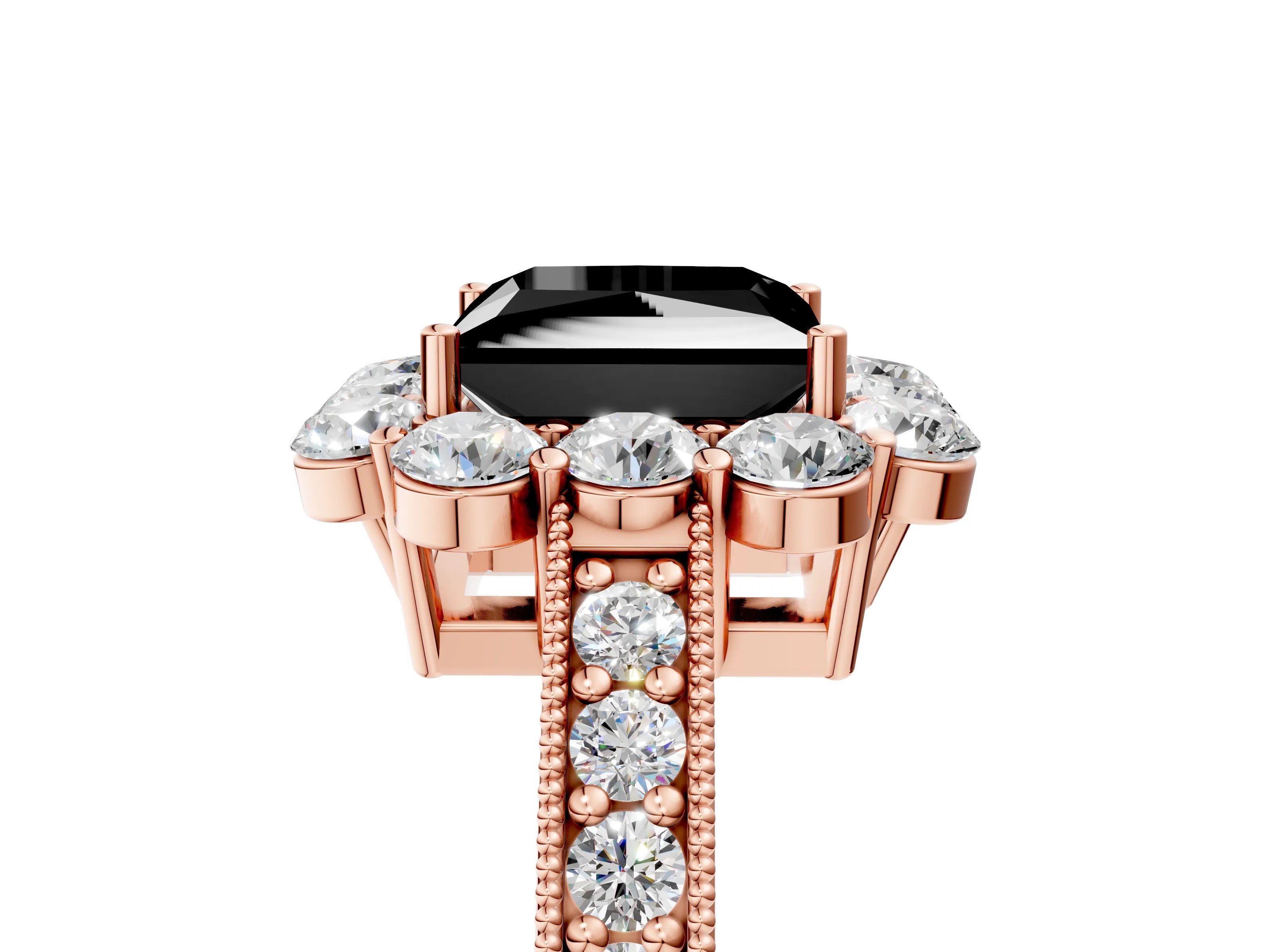 Rose gold Fancy Black Princess Cut Cut Halo Diamond Pavé Engagement Ring with Milgrain Detailing_5