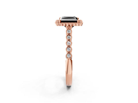 Rose gold Fancy Black Princess Cut Cut Halo Pavé Solitaire Ring with Milgrain Band_2