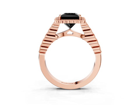 Rose gold Fancy Black Princess Cut Cut Halo Pavé Solitaire Ring with Milgrain Band_3