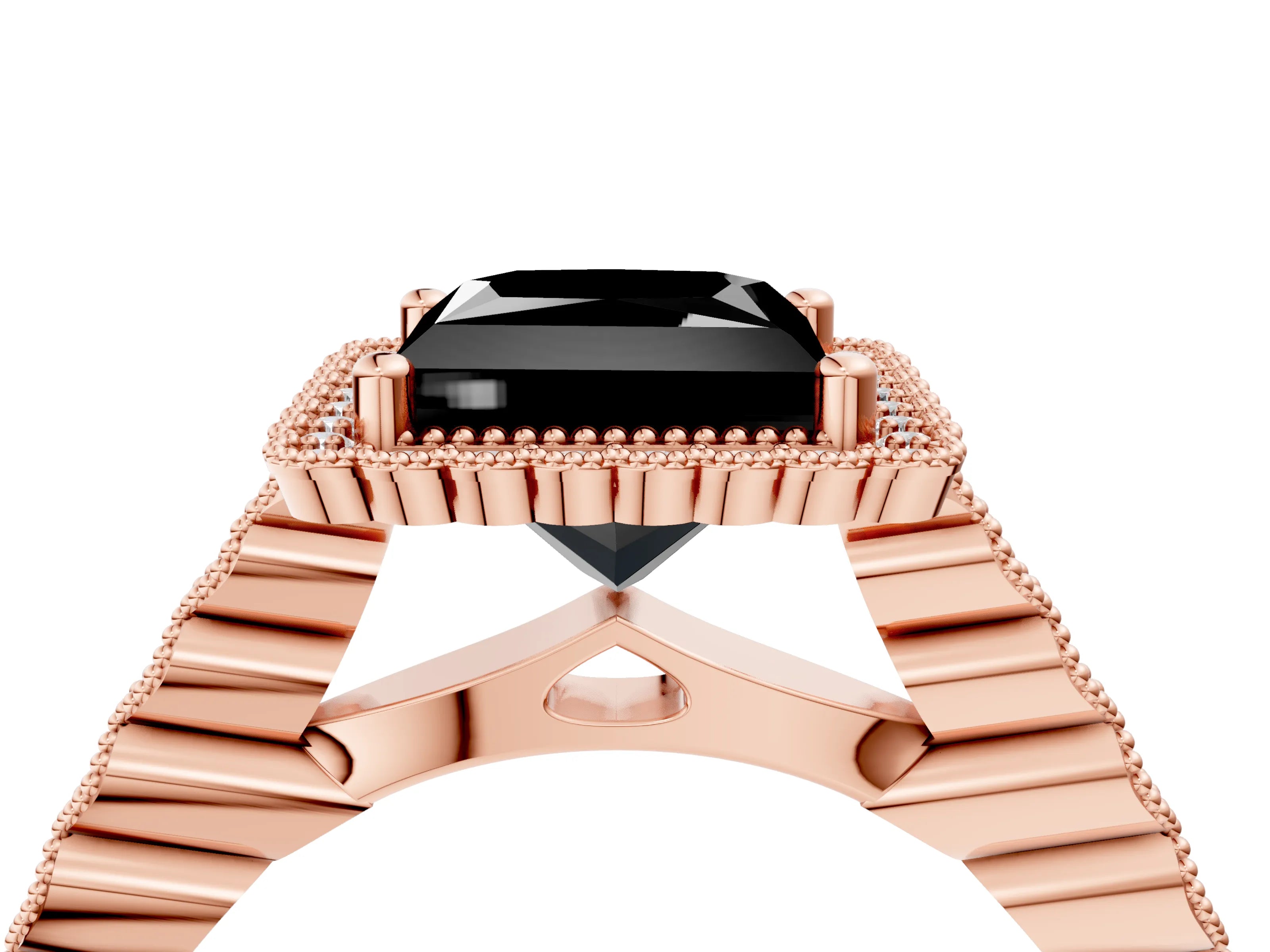 Rose gold Fancy Black Princess Cut Cut Halo Pavé Solitaire Ring with Milgrain Band_4
