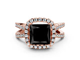 Rose gold Fancy Black Princess Cut Cut Halo Split Shank Pave Set Ring
