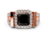 Rose gold Fancy Black Princess Cut Cut Halo Split Shank Prong Set Ring