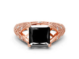 Rose gold Fancy Black Princess Cut Cut Milgrain Pave Diamond Engagement Ring with Four-Prong Setting_15