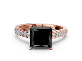 Rose gold Fancy Black Princess Cut Cut Pavé Band Solitaire Ring with Four-Prong Setting
