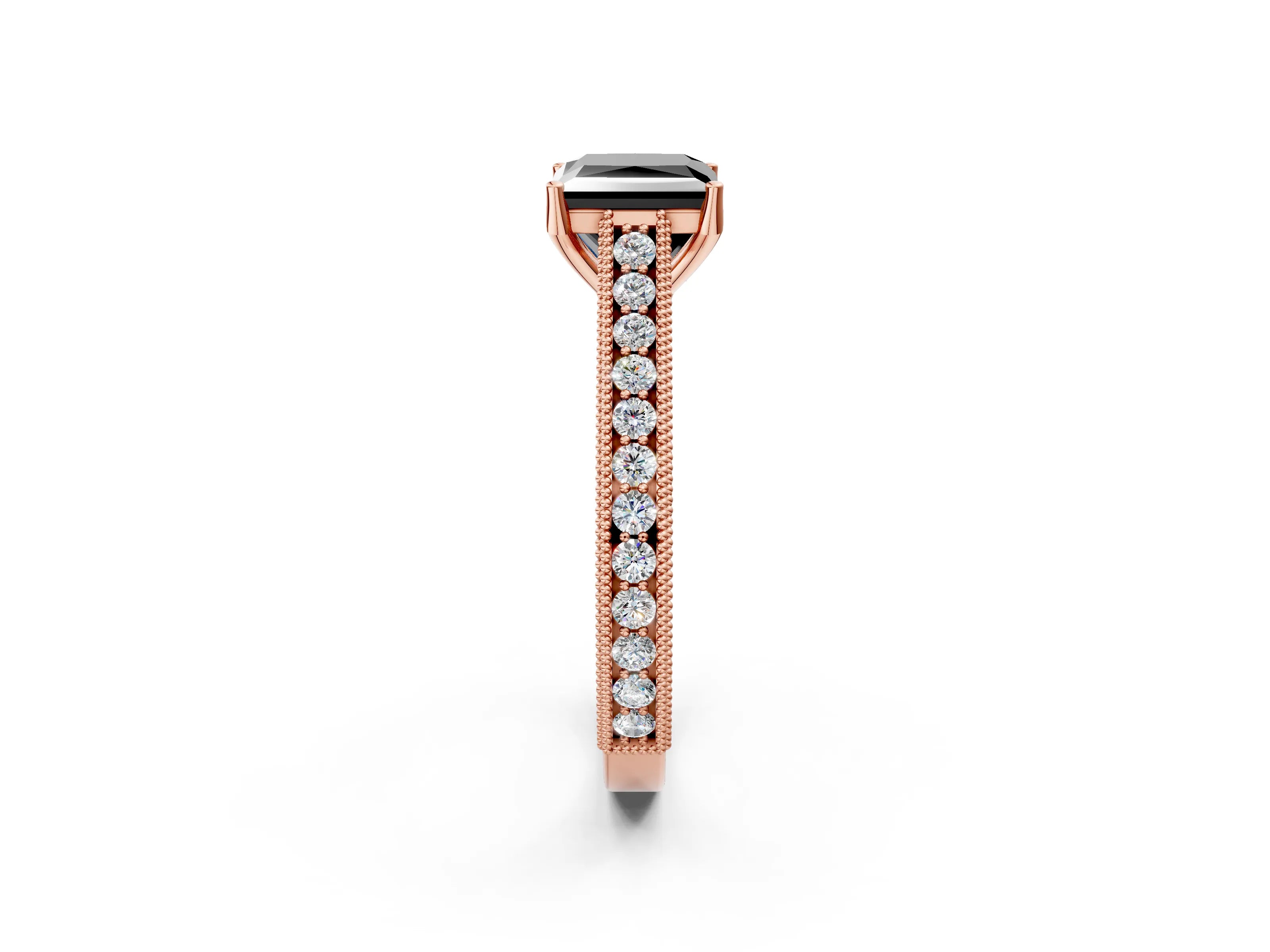 Rose gold Fancy Black Princess Cut Cut Pave Band Milgrain Solitaire Ring_2