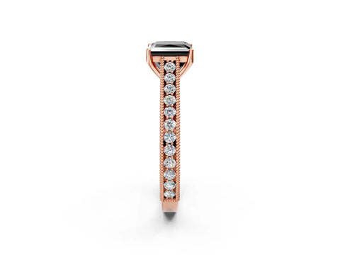 Rose gold Fancy Black Princess Cut Cut Pave Band Milgrain Solitaire Ring_2