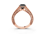 Rose gold Fancy Black Princess Cut Cut Pave Band Milgrain Solitaire Ring_3