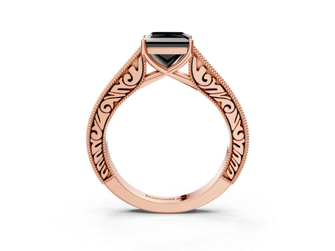 Rose gold Fancy Black Princess Cut Cut Pave Band Milgrain Solitaire Ring_3