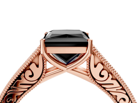 Rose gold Fancy Black Princess Cut Cut Pave Band Milgrain Solitaire Ring_4