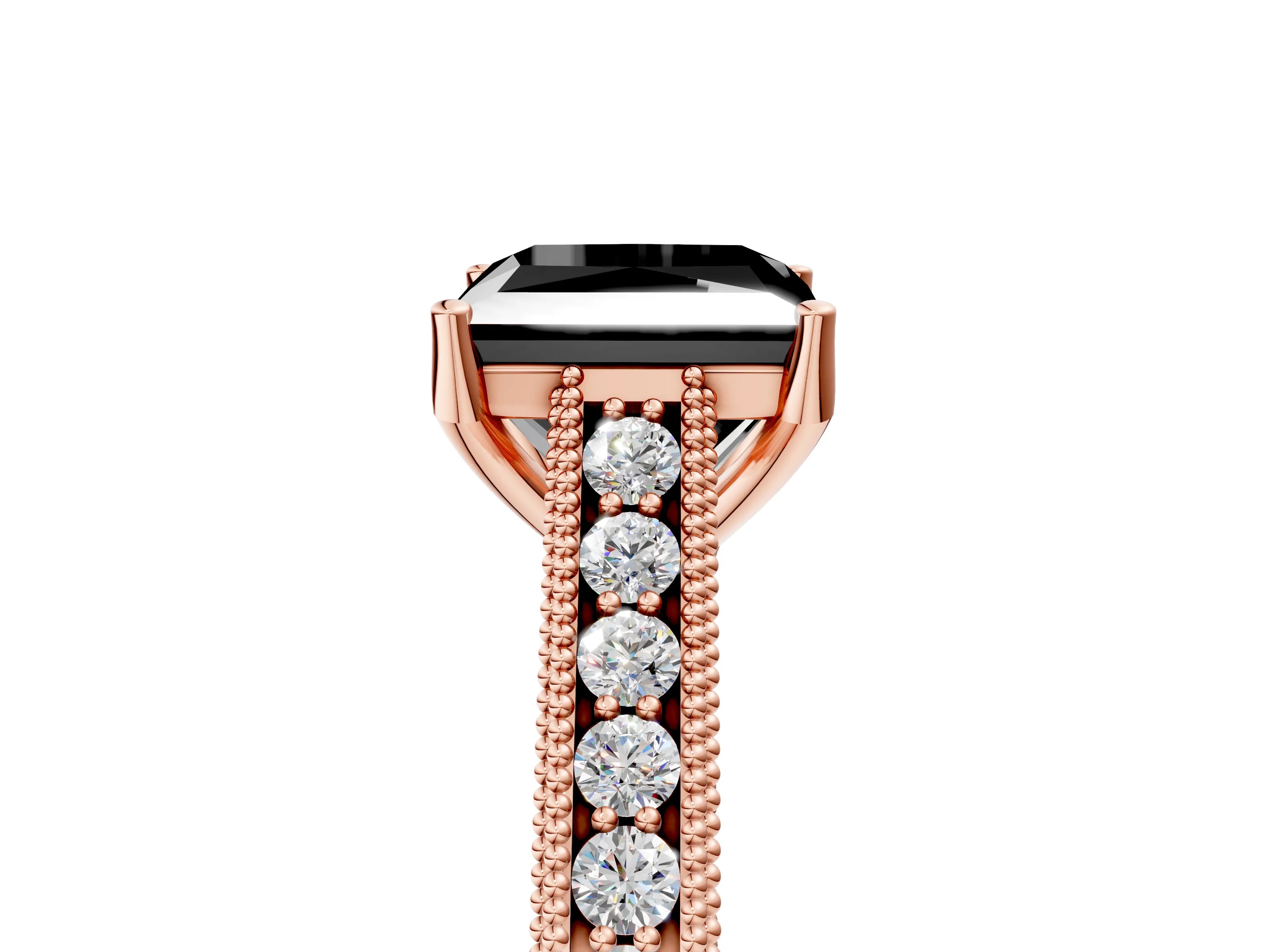 Rose gold Fancy Black Princess Cut Cut Pave Band Milgrain Solitaire Ring_5