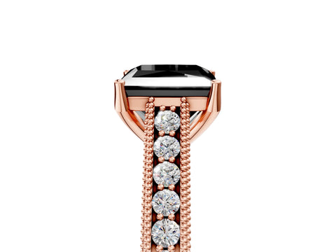 Rose gold Fancy Black Princess Cut Cut Pave Band Milgrain Solitaire Ring_5