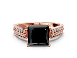 Rose gold Fancy Black Princess Cut Cut Pave Split Shank Engagement Ring with Four-Prong Setting