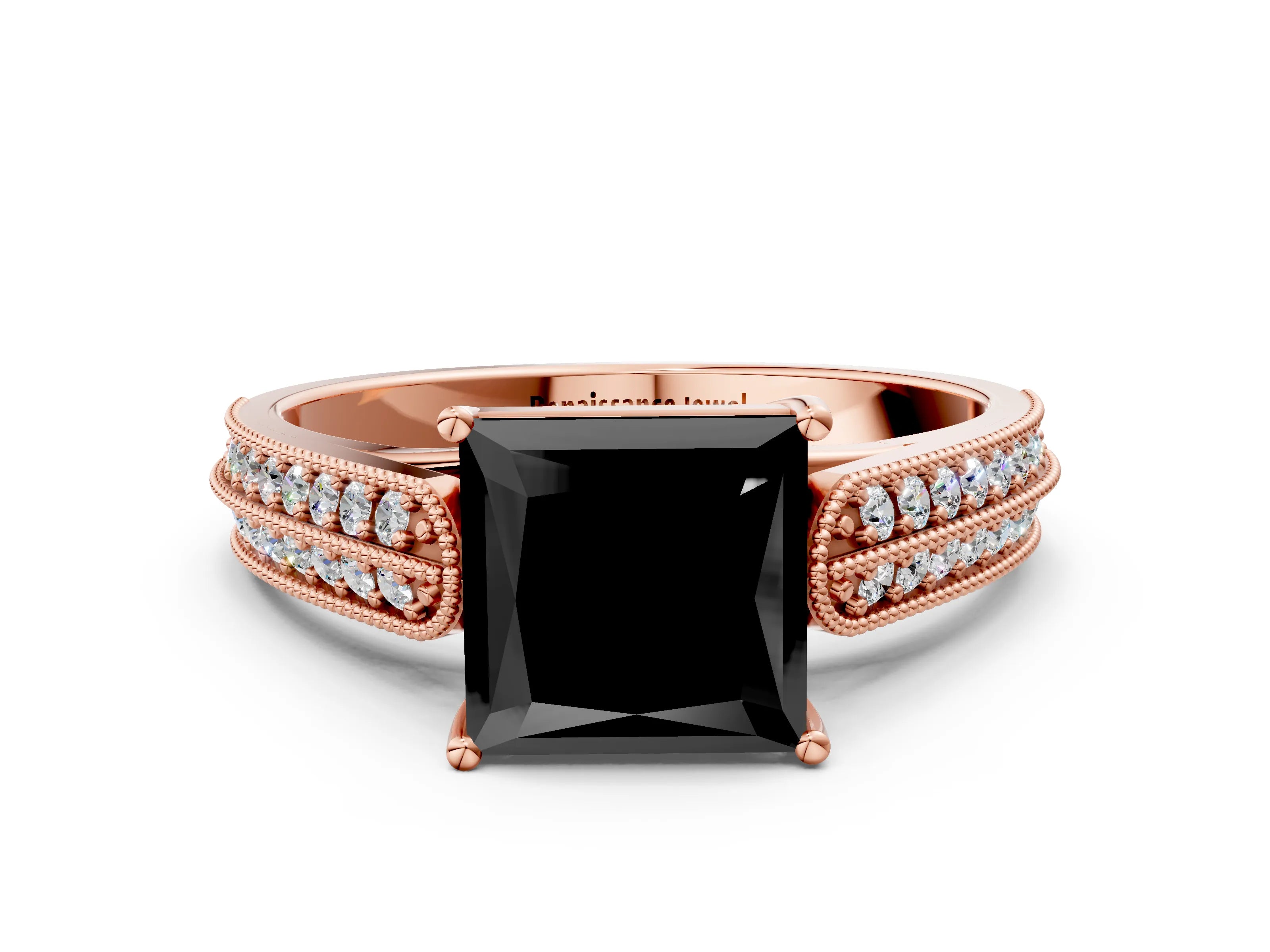 Rose gold Fancy Black Princess Cut Cut Pave Split Shank Engagement Ring with Four-Prong Setting_12