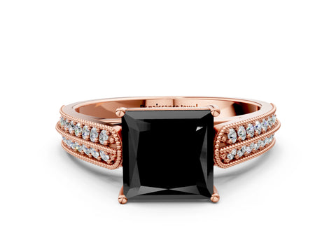 Rose gold Fancy Black Princess Cut Cut Pave Split Shank Engagement Ring with Four-Prong Setting_12