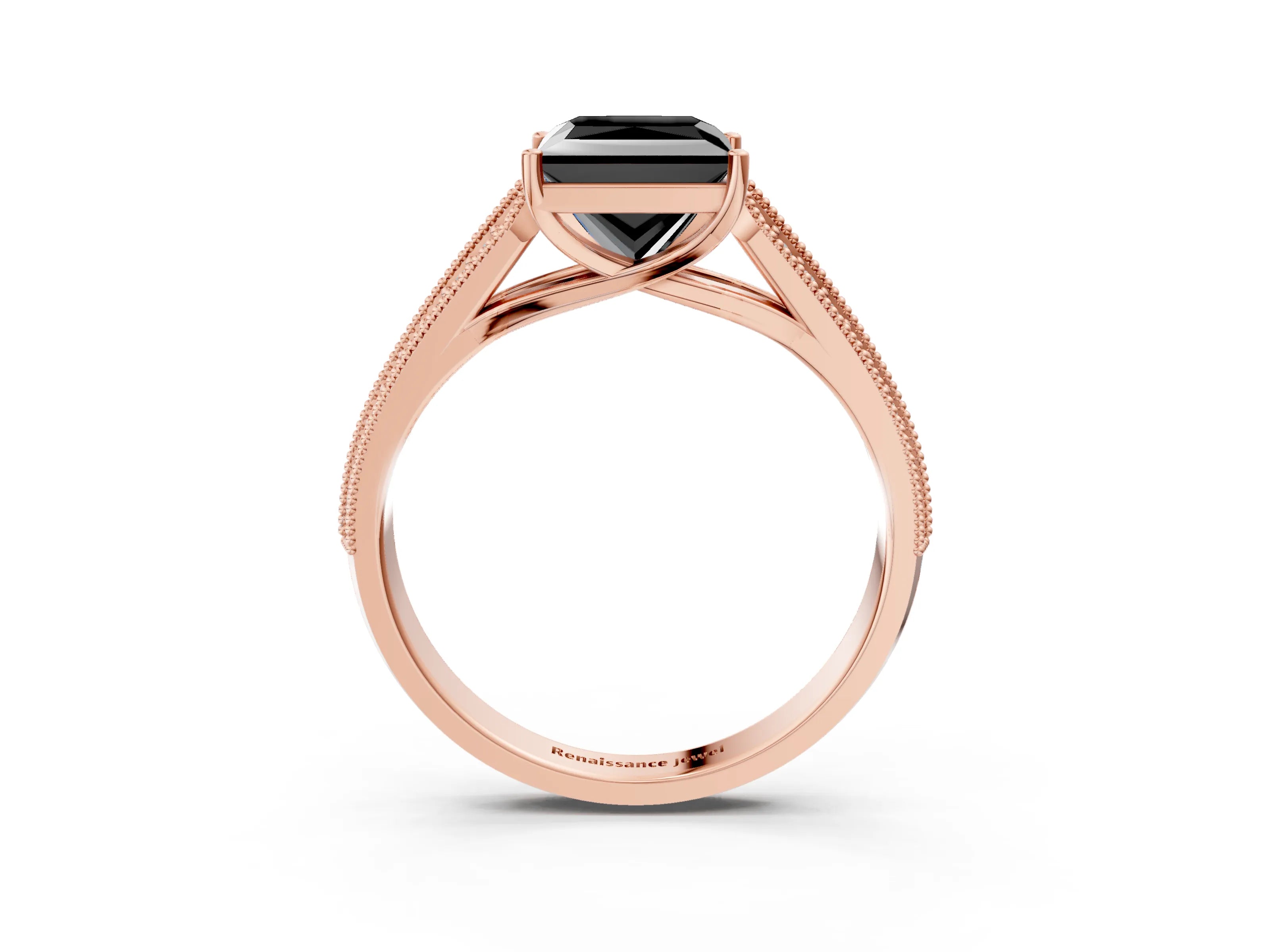 Rose gold Fancy Black Princess Cut Cut Pave Split Shank Engagement Ring with Four-Prong Setting_15