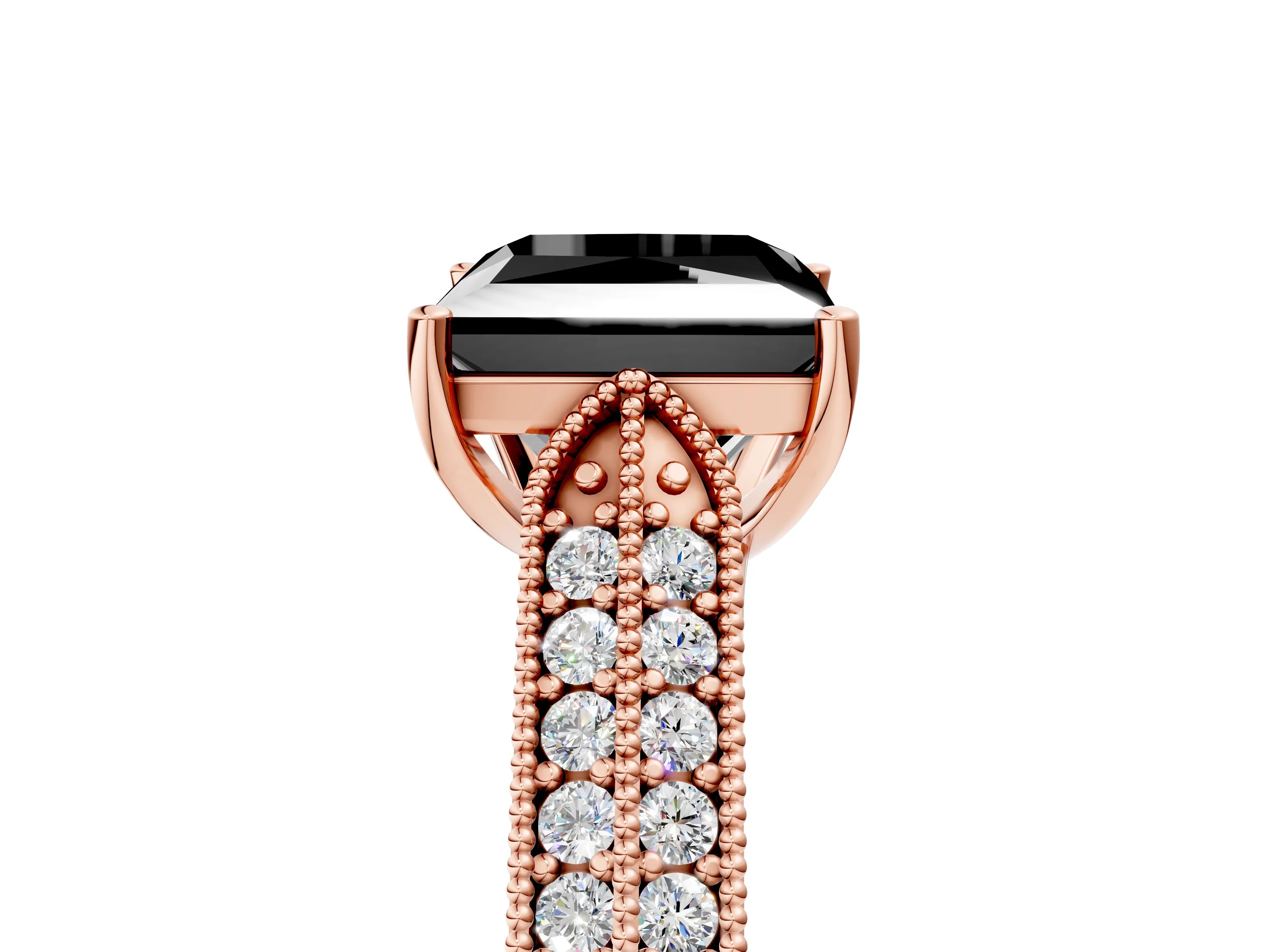 Rose gold Fancy Black Princess Cut Cut Pave Split Shank Engagement Ring with Four-Prong Setting_17