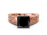 Rose gold Fancy Black Princess Cut Cut Solitaire Engraved Band with Four-Prong Setting