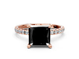 Rose gold Fancy Black Princess Cut Diamond Brilliant Solitaire Ring with Pavé Band and Four-Prong Setting_12