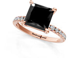 Rose gold Fancy Black Princess Cut Diamond Brilliant Solitaire Ring with Pavé Band and Four-Prong Setting_13
