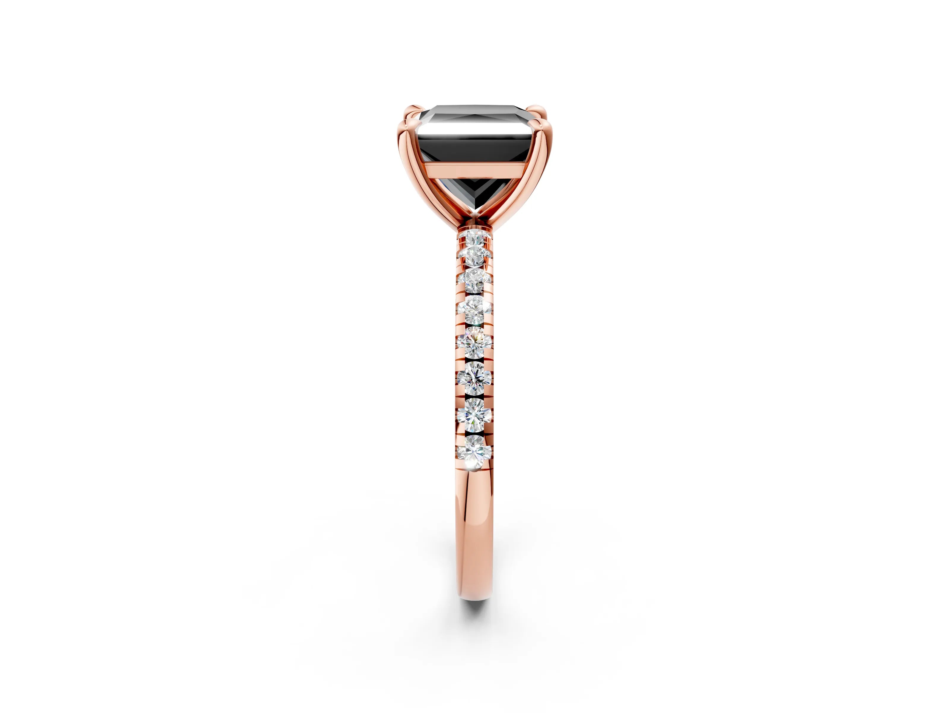 Rose gold Fancy Black Princess Cut Diamond Brilliant Solitaire Ring with Pavé Band and Four-Prong Setting_2