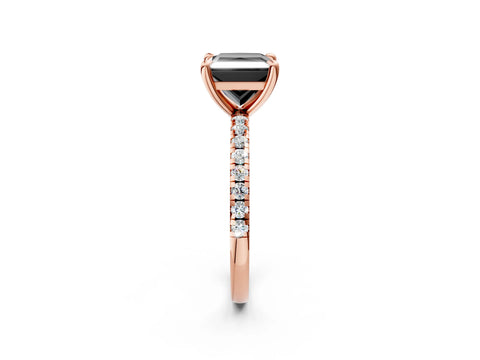 Rose gold Fancy Black Princess Cut Diamond Brilliant Solitaire Ring with Pavé Band and Four-Prong Setting_2