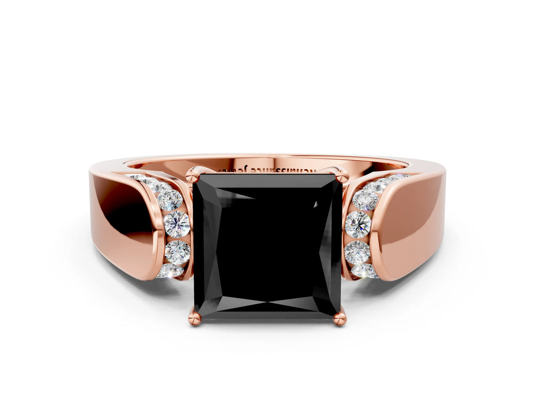 Rose gold Fancy Black Princess Cut Diamond Channel Set Solitaire Ring with Four-Prong Setting_14