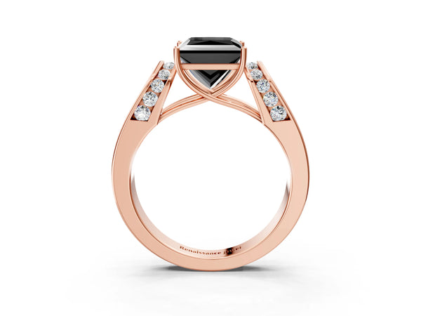 Rose Gold Princess Cut Channel Set Engagement Ring Setting for Black Center with Wide Band