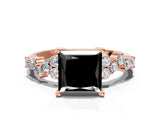 Rose gold Fancy Black Princess Cut Diamond Cluster Pavé Band with Four-Prong Setting_3