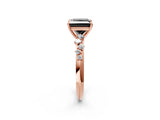Rose gold Fancy Black Princess Cut Diamond Cluster Side Stone Solitaire Ring with Prong Setting_26