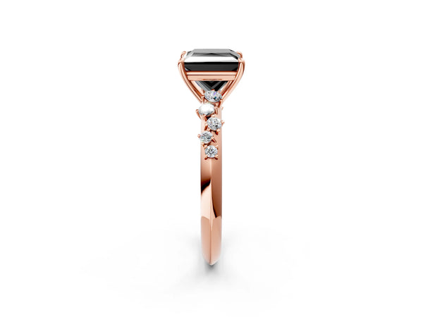 Rose Gold Princess Cut Graduated Cluster Engagement Ring Setting for Black Center