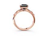 Rose gold Fancy Black Princess Cut Diamond Cluster Side Stone Solitaire Ring with Prong Setting_27