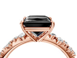 Rose gold Fancy Black Princess Cut Diamond Cluster Side Stone Solitaire Ring with Prong Setting_28