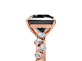 Rose gold Fancy Black Princess Cut Diamond Cluster Side Stone Solitaire Ring with Prong Setting_29