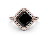 Rose gold Fancy Black Princess Cut Diamond Cushion Halo Ring with Pavé Band