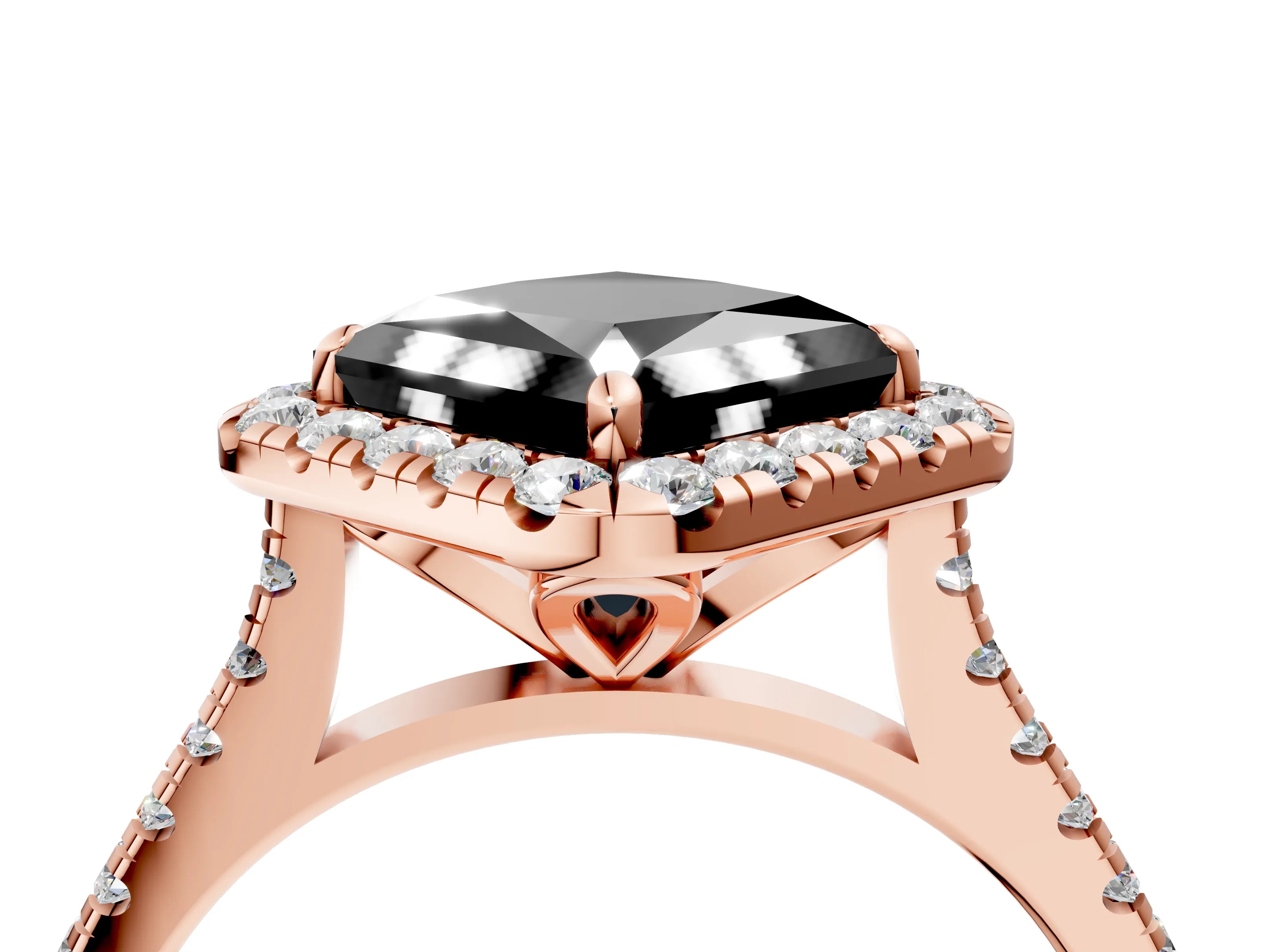 Rose gold Fancy Black Princess Cut Diamond Cushion Halo Ring with Pavé Band_4