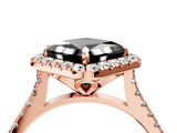 Rose gold Fancy Black Princess Cut Diamond Cushion Halo Ring with Pavé Band_4