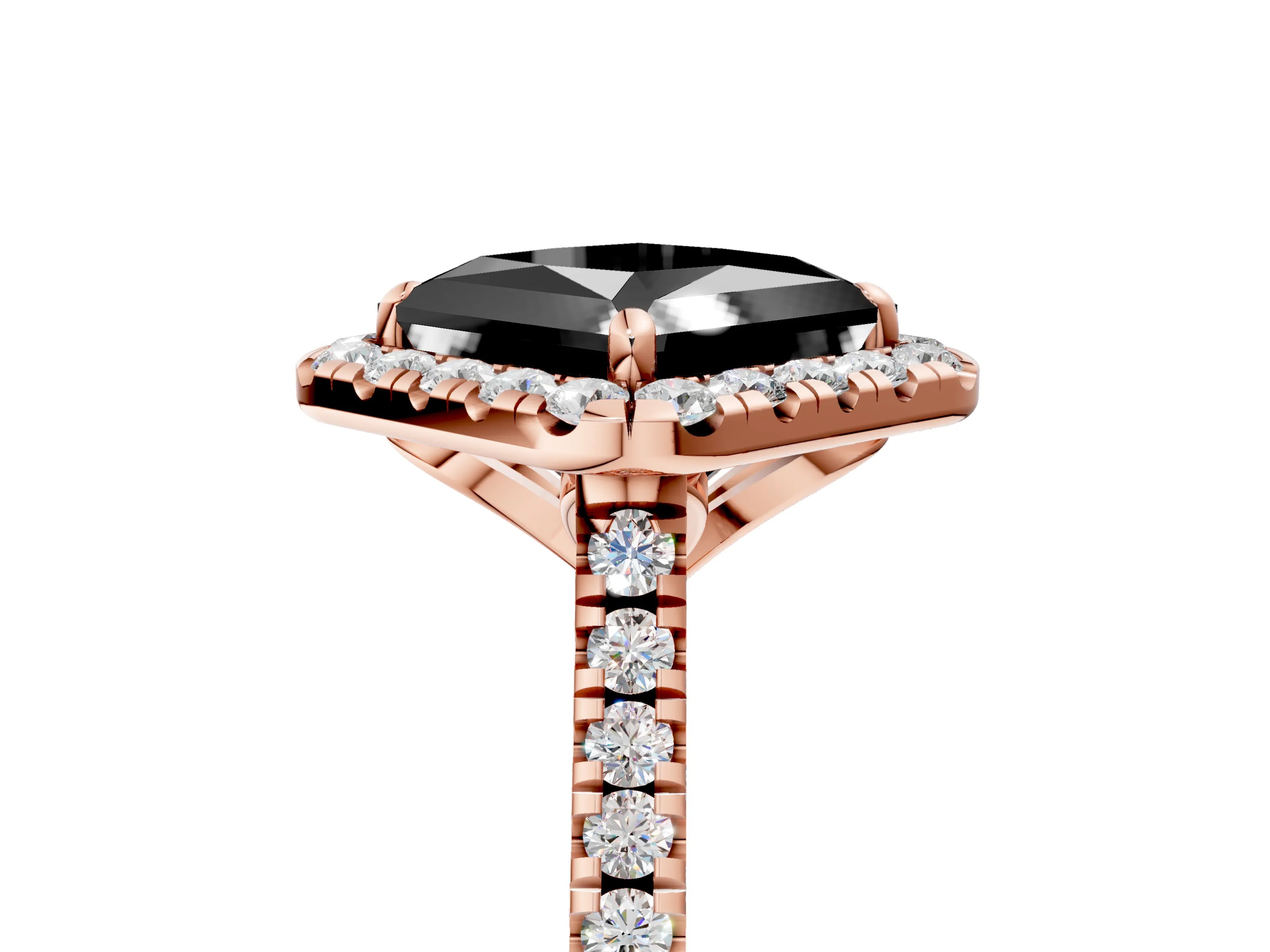 Rose gold Fancy Black Princess Cut Diamond Cushion Halo Ring with Pavé Band_5