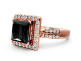 Rose gold Fancy Black Princess Cut Diamond Double Halo Ring with Split Shank and Four-Prong Setting