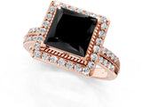 Rose gold Fancy Black Princess Cut Diamond Double Halo Ring with Split Shank and Four-Prong Setting_1